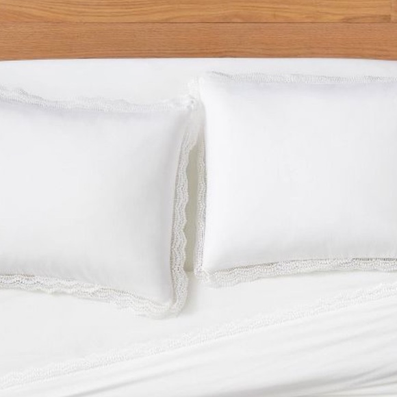 Threshold Bedding 2 King White Lace Border Cotton Slub Pillow Sham
